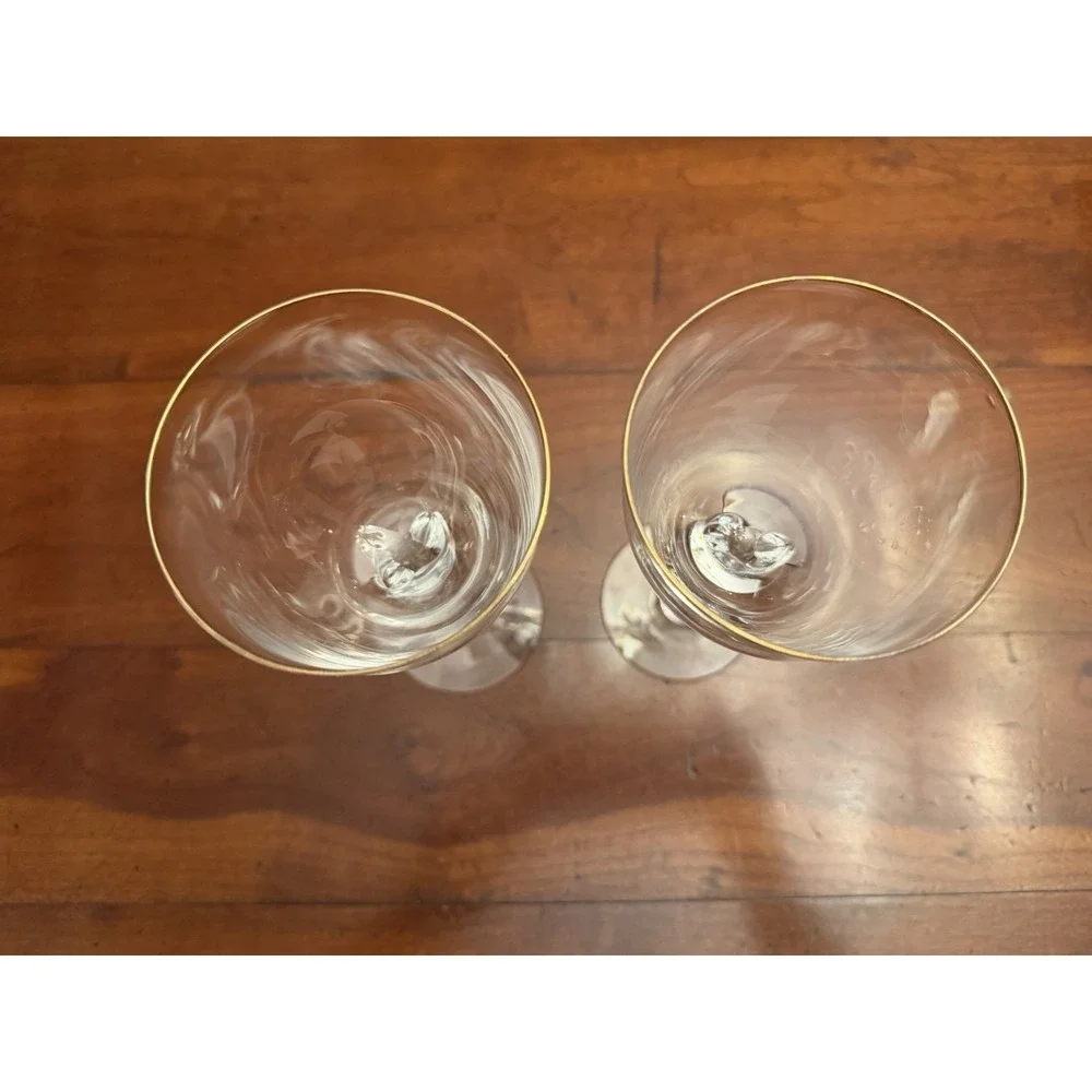 Vintage Lenox Unity Gold Crystal Wine Glasses - Pair of 2‎ Gold Rim Twisted Stem